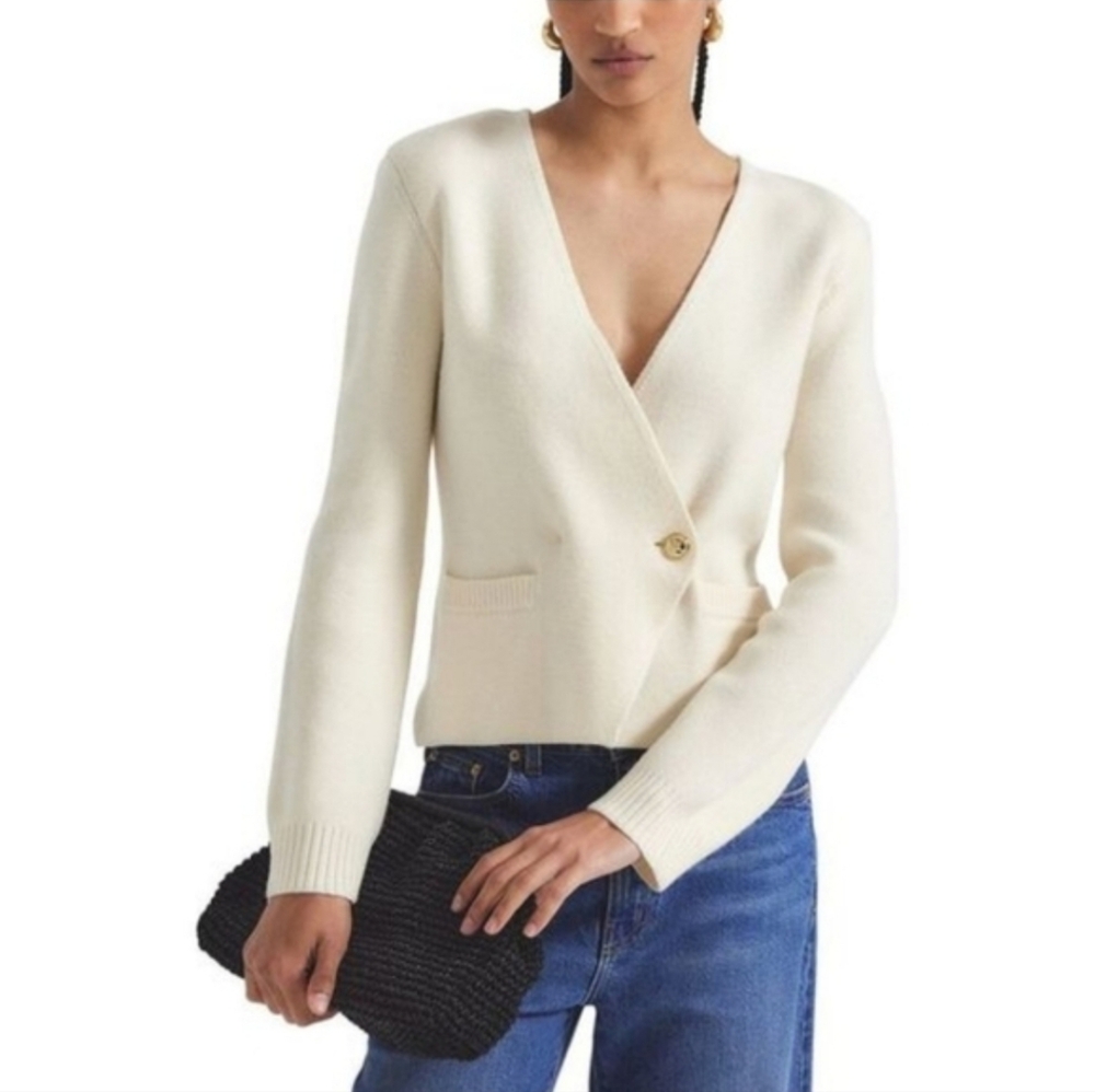 Derek Lam 10 Crosby Wool-cotton Bland Cardigan, Khaki, New, Size Large